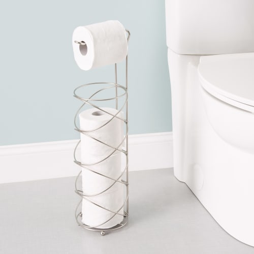 Modern Swirl Freestanding Dispensing Toilet Paper Holder, Satin Nickel